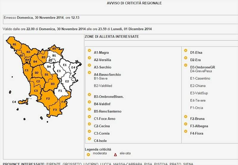 Ecco l'allerta meteo: criticità "arancione" per domenica