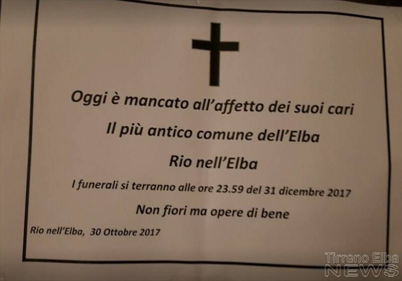 Un manifesto funebre per la "scomparsa" di Rio Elba 