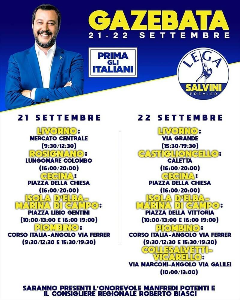 LEGA Isola d' Elba, gazebata nazionale 21 e 22 Settembre 2019