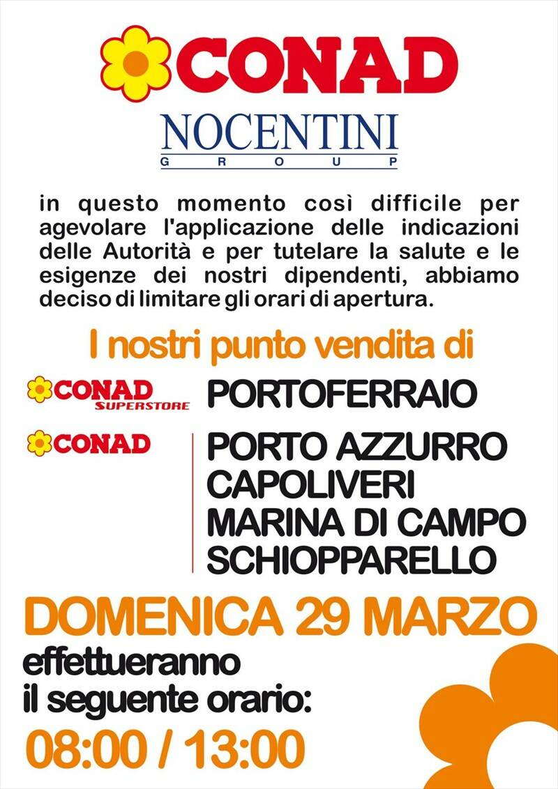 Domenica 29 Marzo orario ridotto per i supermercati del gruppo Nocentini
