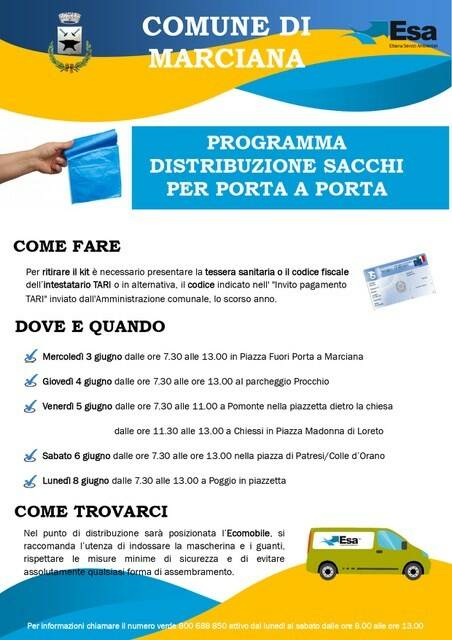 Comune di Marciana: nuovo orario dei Centri di Raccolta e calendario distribuzione sacchi per Porta a Porta