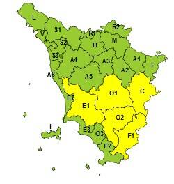 Codice giallo per pioggia e temporali nel centro-sud della Toscana