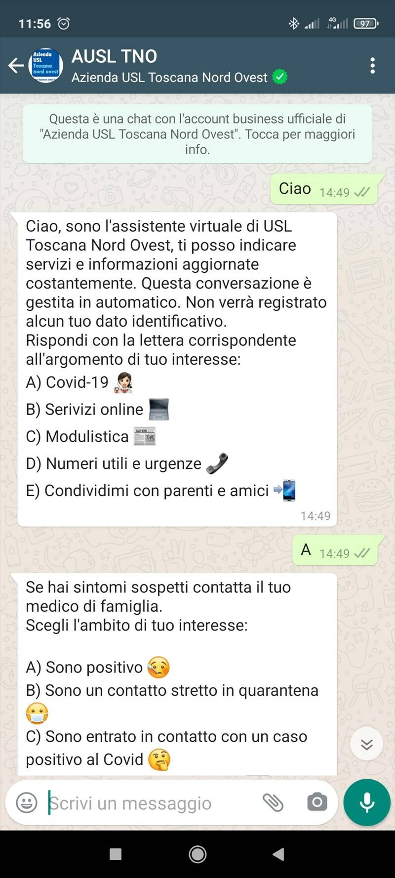 Contrasto al Covid: l’ASL Toscana nord ovest sperimenta per prima in Italia l’assistente virtuale di WhatsApp