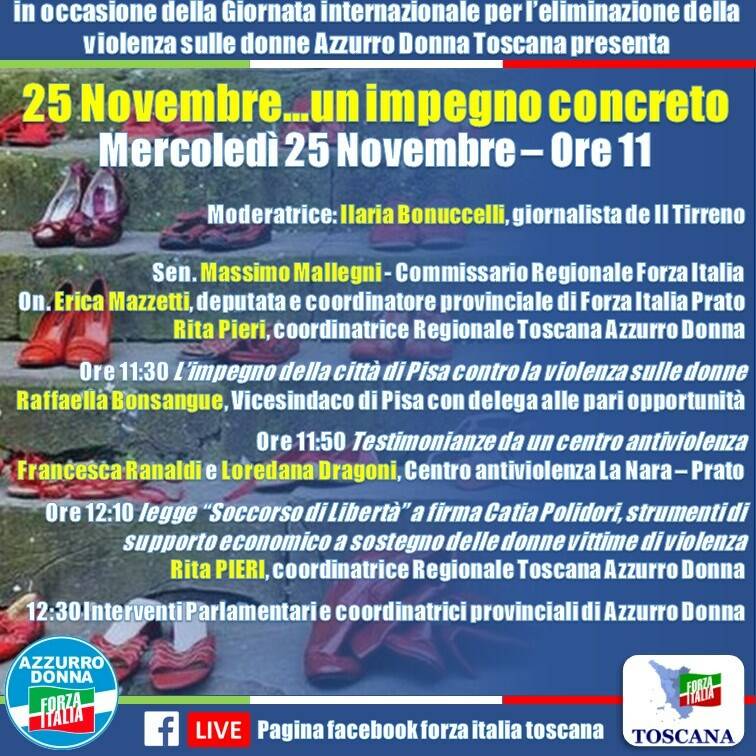 Violenza sulle donne, un impegno concreto: diretta live sulla pagina di Forza Italia Toscana