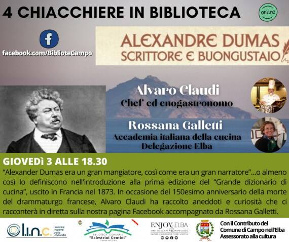 Giovedì 3 dicembre Alvaro Claudi in diretta sulla Pagina Facebook della Biblioteca Comunale di Campo nell'Elba