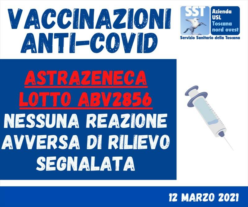 Azienda USL Toscana nord ovest: nessuna reazione avversa importante con i vaccini AstraZeneca