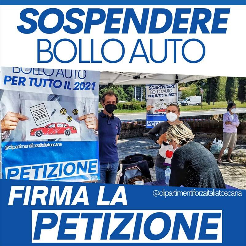 “Sospensione bollo auto in Toscana”, Forza Italia: petizione on line e raccolta firme in città