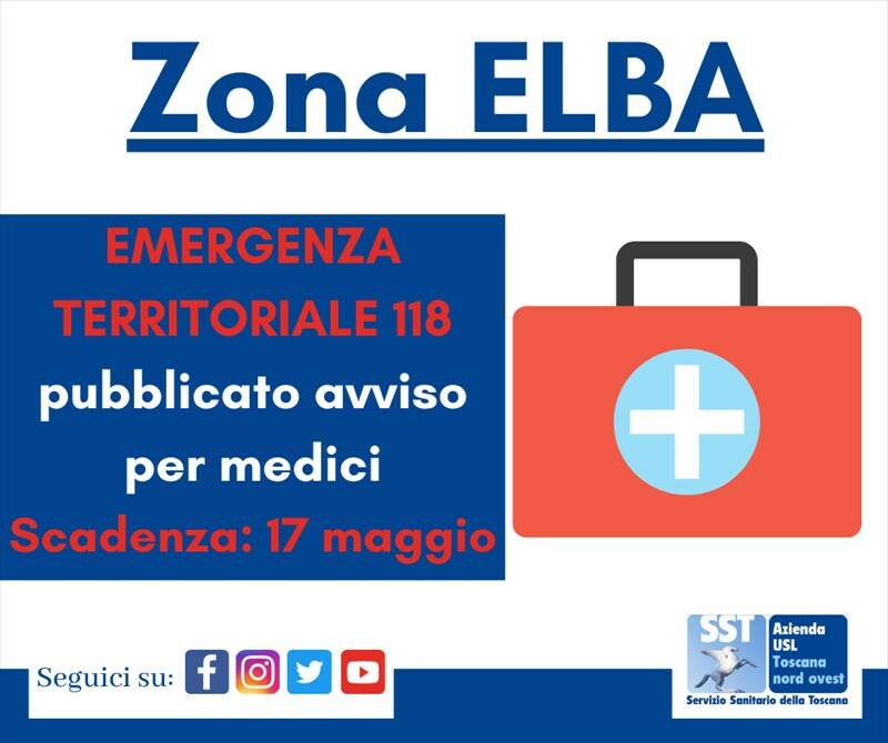 Zona Elba, avviso per turni aggiuntivi per l’Emergenza Territoriale 118. Domande entro il 17maggio