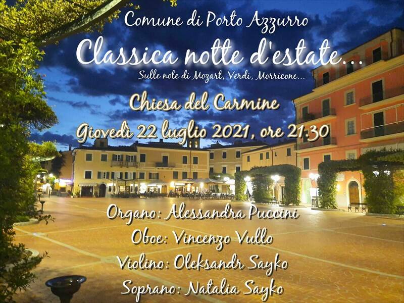 "Classica notte d'estate": concerto nella chiesa del Carmine di Porto Azzurro