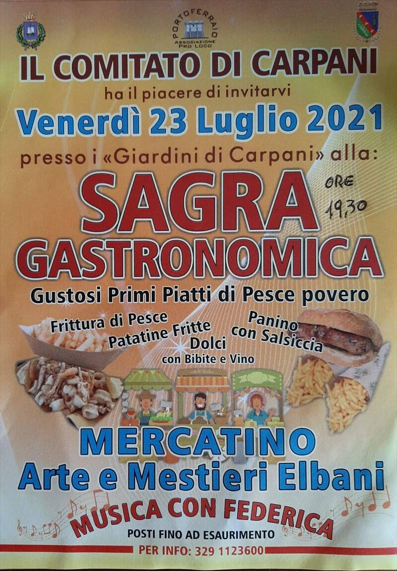 Questa sera, venerdì 23 luglio, Sagra Gastronomica ai "Giardini di Carpani"