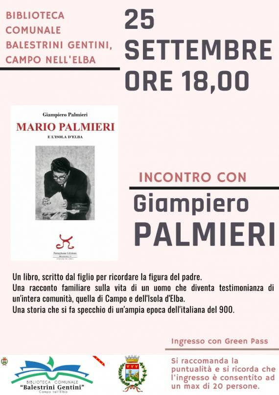 Sabato 25 settembre Giampiero Palmieri in Biblioteca a Campo nell'Elba
