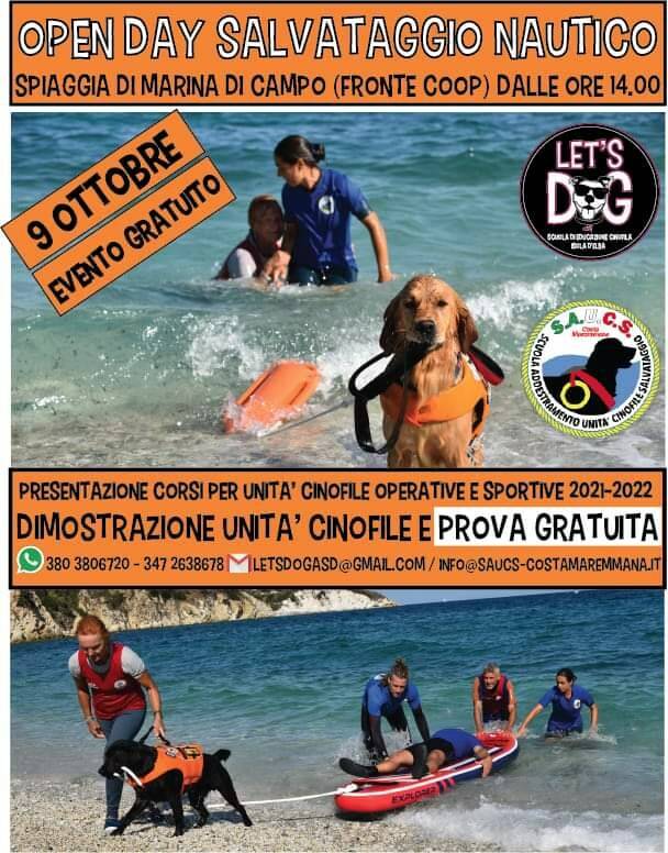 Sabato 9 ottobre Open Day Salvataggio Nautico con le unità cinofile